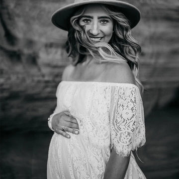 MQTIME  -  Photography Maternity Dress Off Shoulder Lace Baby Shower Pregnant Wedding Dress